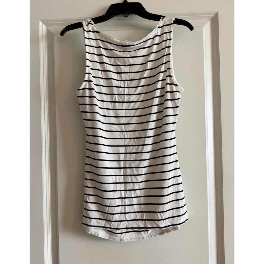 White House Black Market White and Black Striped Tank Size Small